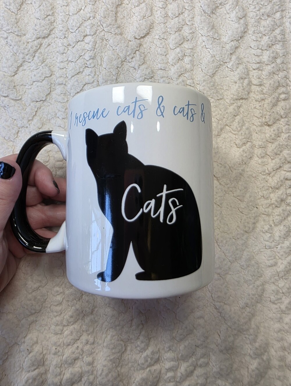 DEI I Rescue Cats Cat Lover Mug Blue Interior Black Cat Coffee Cup